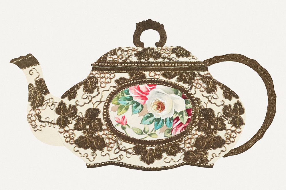 Vintage flowers and leaves teapot, remixed from Noritake factory china porcelain tableware design