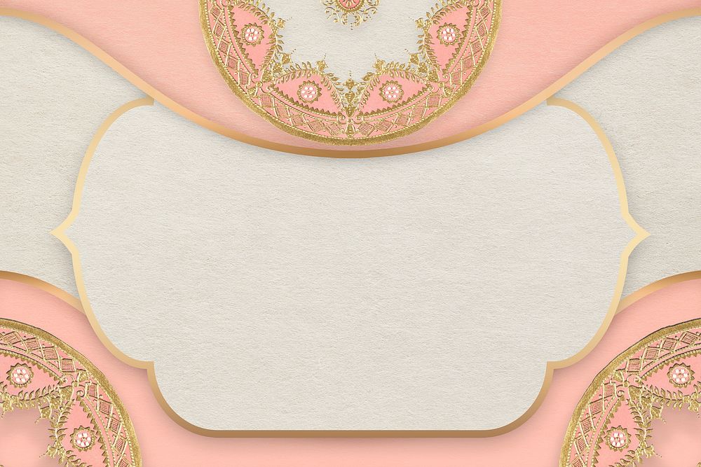 Vintage gold frame vector on pink mandala background, remixed from Noritake factory china porcelain tableware design