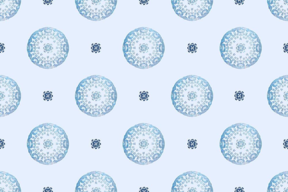 Vintage floral mandala pattern background in blue, remixed from Noritake factory china porcelain tableware design