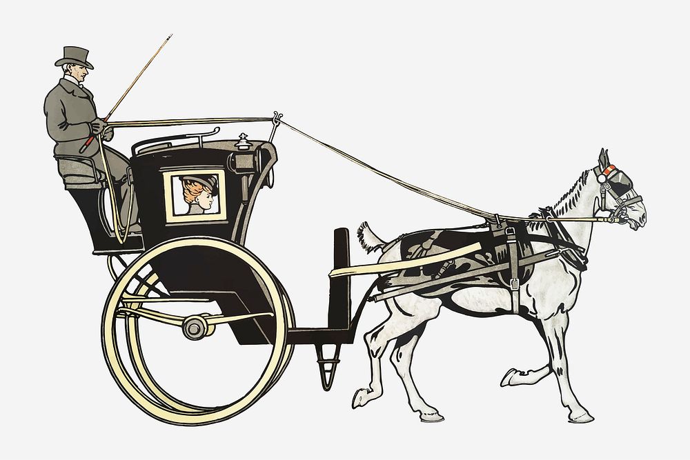 Horse carriage vector art print, remixed from artworks by Edward Penfield