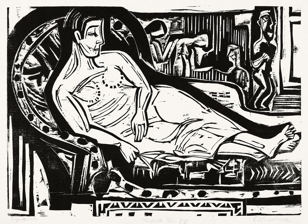 Woman Lying on a Sofa (1926) print in high resolution by Ernst Ludwig Kirchner. Original from The National Gallery of Art.…