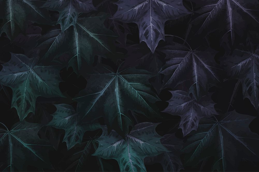 Hand drawn purplish green maple leaf patterned background vector