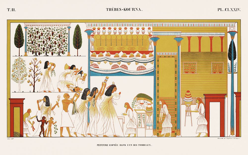 Vintage illustration of Copied paintings in one of the tombs from Monuments de l'&Eacute;gypte et de la Nubie.