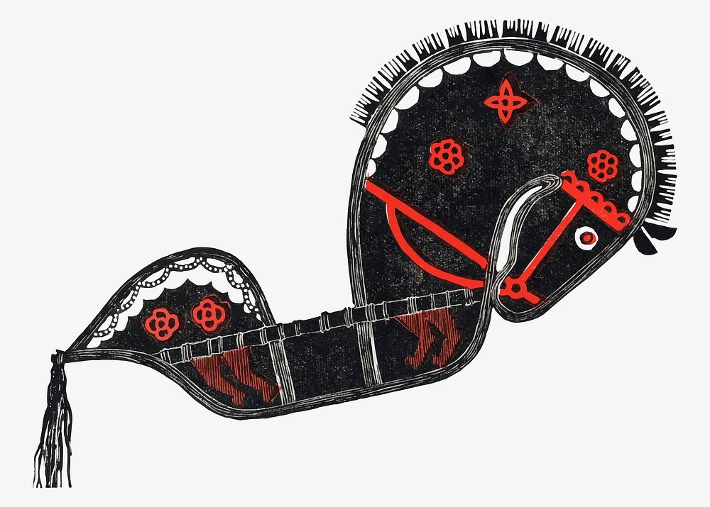 Ceremonial stick horse vector print, remixed from artworks by Reijer Stolk