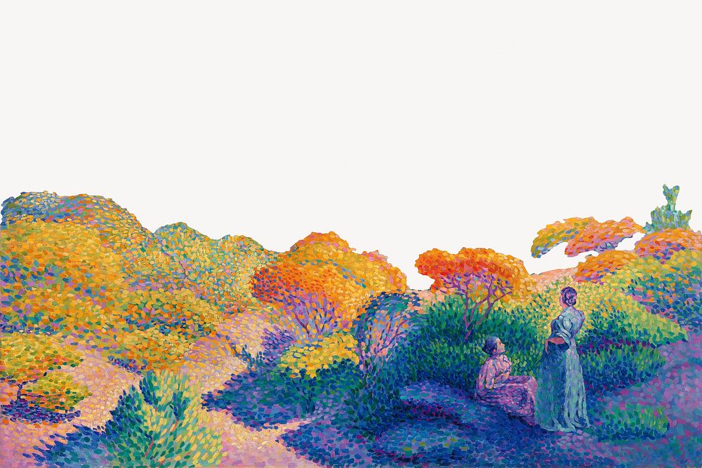 Colorful forest border, Henri-Edmond Cross's painting psd, digitally enhanced by rawpixel.