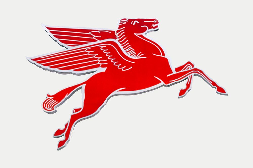 Red Pegasus sign, remixed from artworks by John Margolies