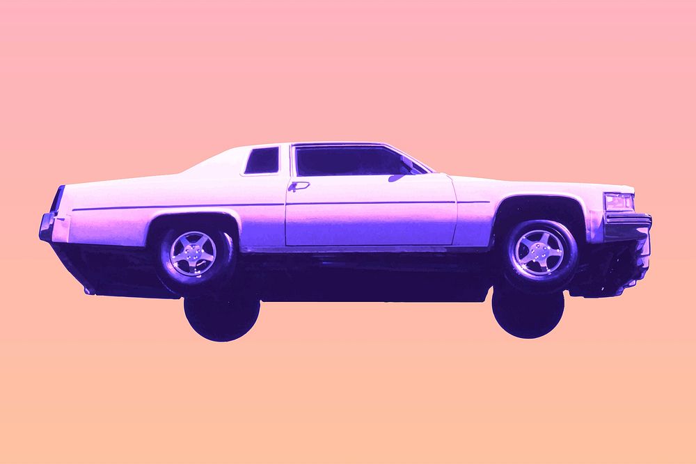 Purple neon car vector sign, remixed from artworks by John Margolies
