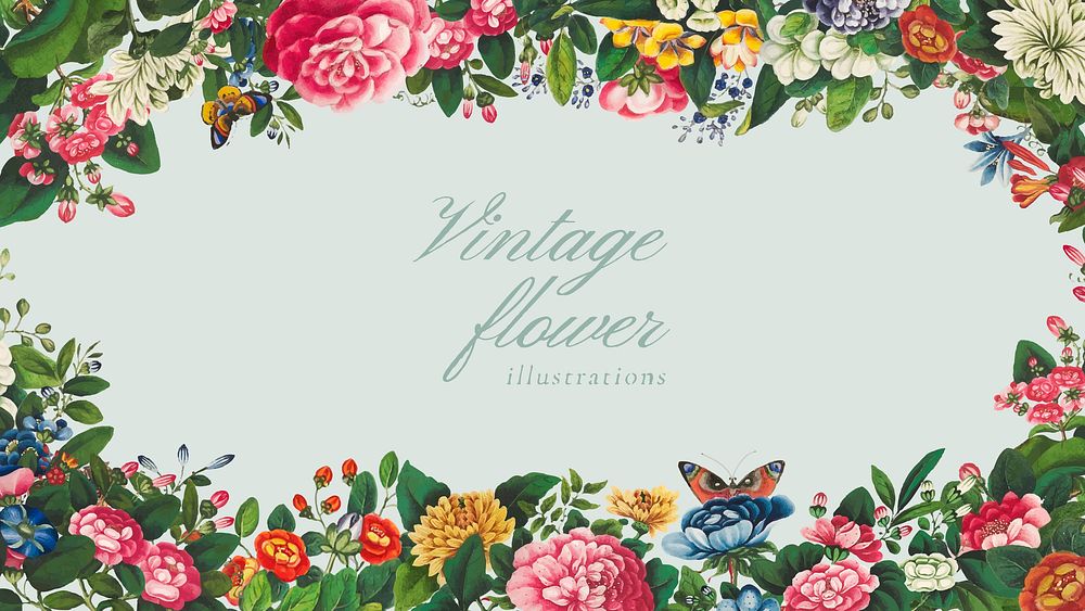 Vintage mixed Chinese flower frame vector