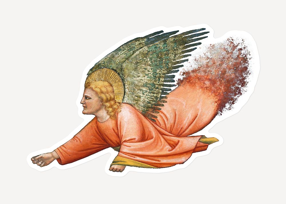 Vintage hand drawn fresco angel sticker with white border sticker with white border