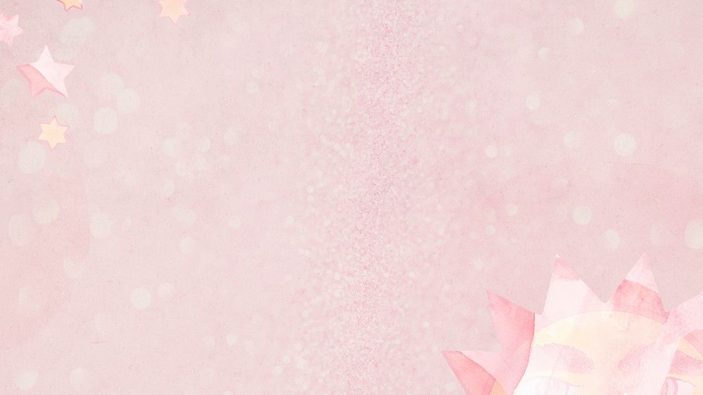 Pink glitter sun face and stars background design element