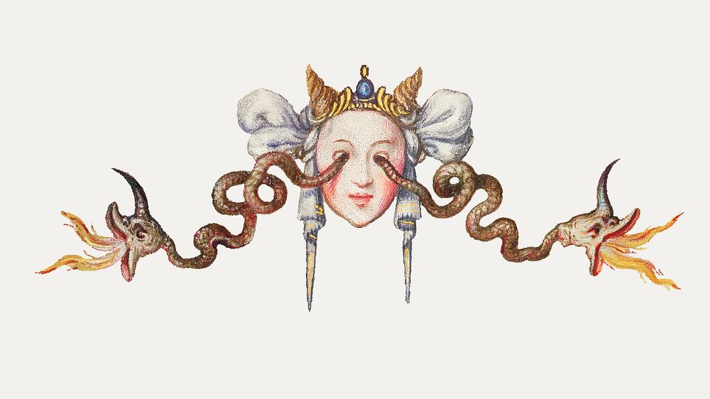 Medusa medieval creature head illustration