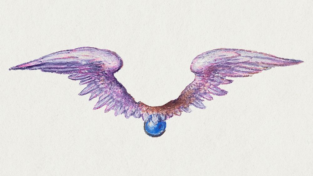 Purple mythical wings psd painting ornament