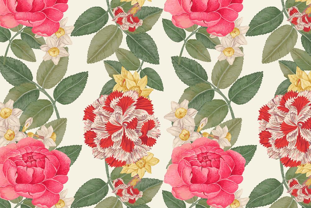 Vintage floral pattern vector background, remixed from the 18th-century artworks from the Smithsonian archive.