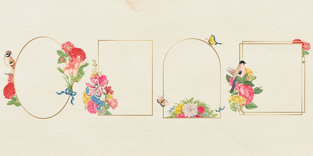 Vintage floral gold frame collection, remixed from the 18th-century artworks from the Smithsonian archive.