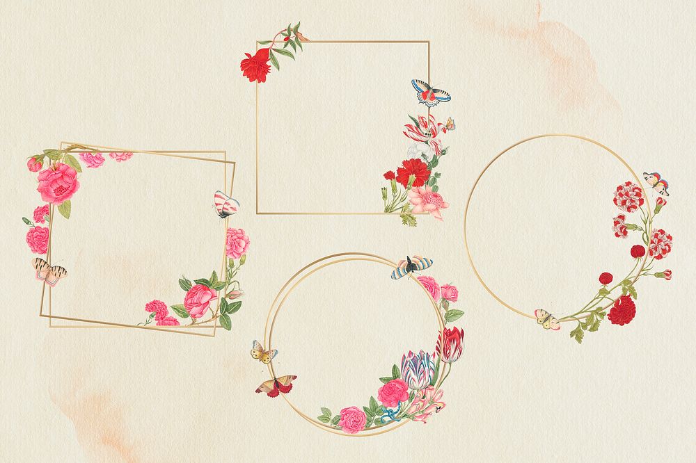 Vintage psd floral gold frame collection, remixed from the 18th-century artworks from the Smithsonian archive.