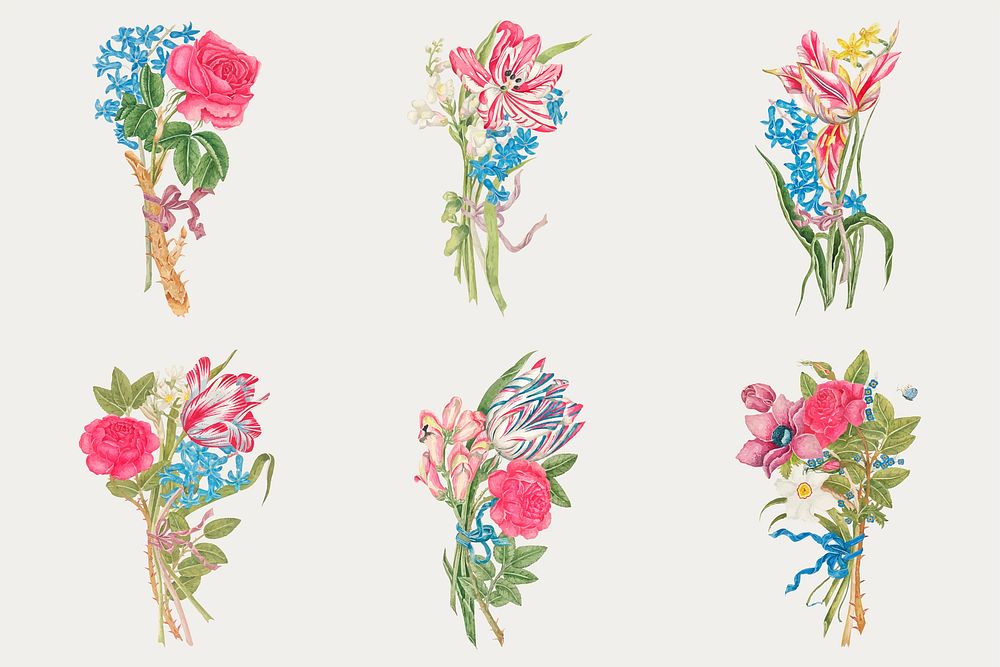 Vintage bouquet vector illustration, remixed from the 18th-century artworks from the Smithsonian archive.