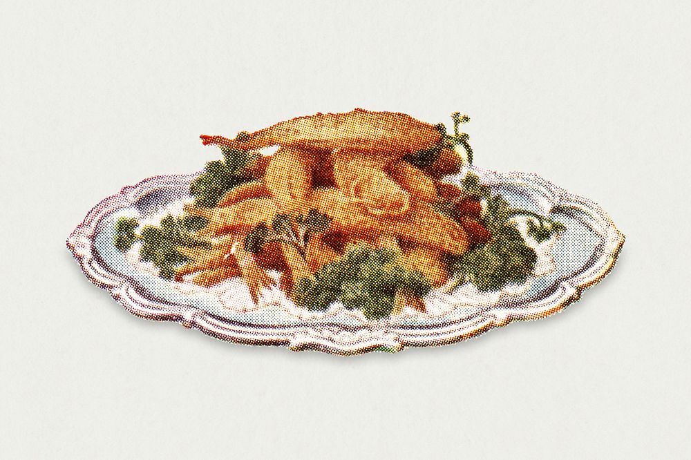 Vintage fried smelts dish design element