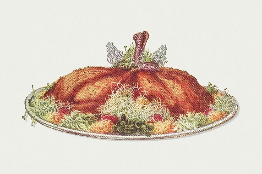 Vintage roast surrey fowls dish illustration
