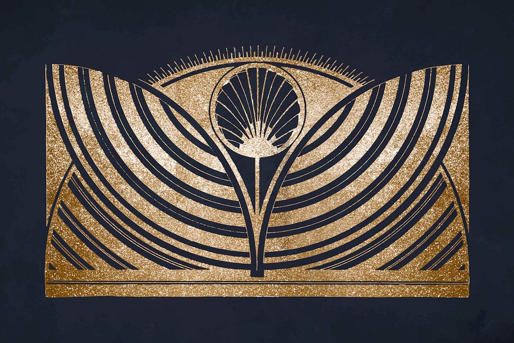 Vintage golden stylized floral pattern vector art print, remix from artworks by Samuel Jessurun de Mesquita