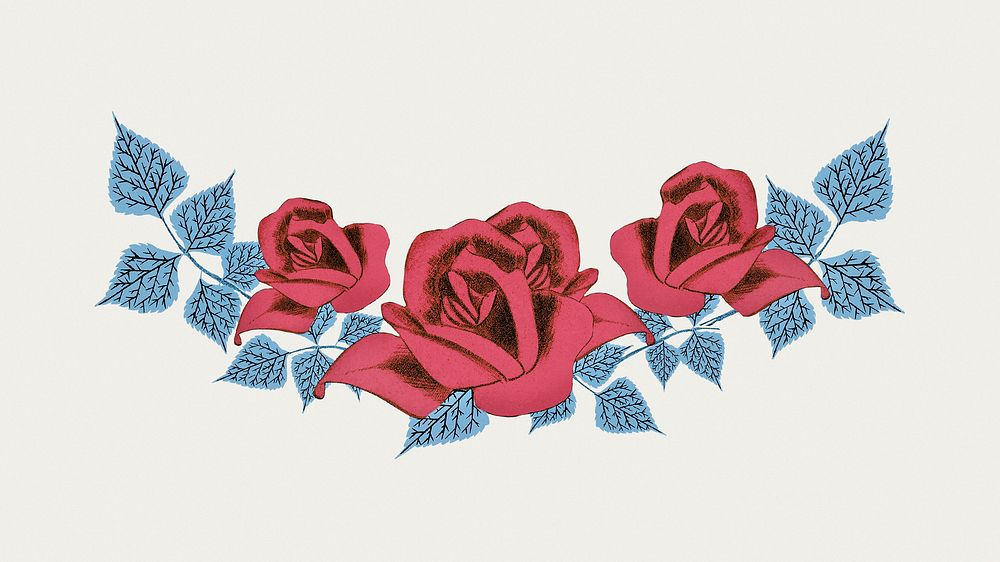 Vintage red roses divider illustration, remix from artworks by Samuel Jessurun de Mesquita