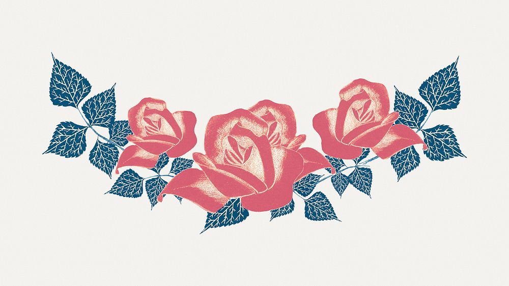 Vintage pink roses divider psd illustration, remix from artworks by Samuel Jessurun de Mesquita
