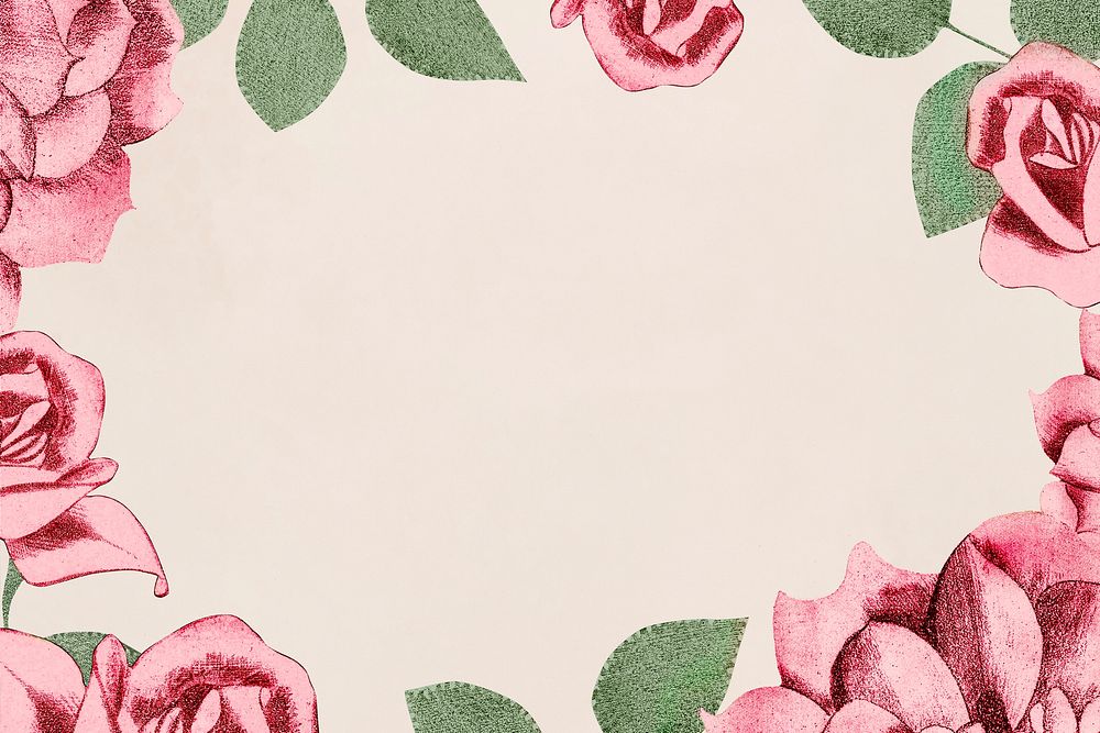 Vintage pink roses frame illustration, remix from artworks by Samuel Jessurun de Mesquita