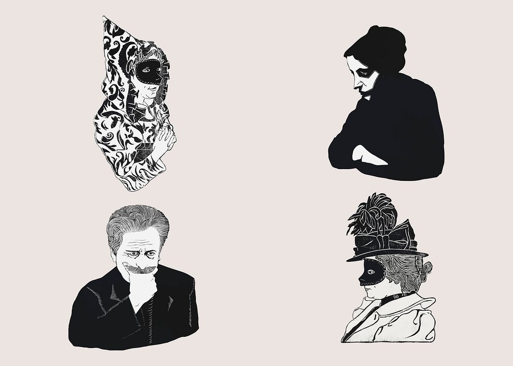 Vintage people portrait art print set vector, remix from artworks by Samuel Jessurun de Mesquita