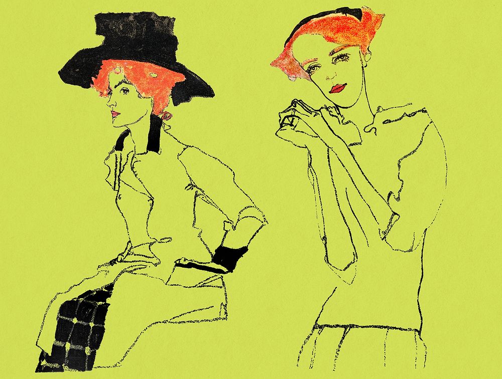 Funky tone women illustration psd remixed from the artworks of Egon Schiele.