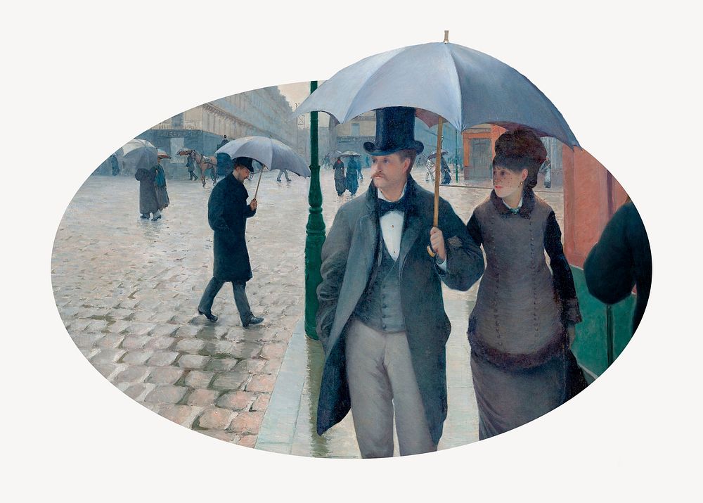 Paris Street Rainy Day badge, famous painting by Gustave Caillebotte remixed by rawpixel