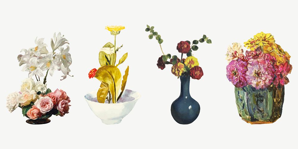 Vintage flowers vector botanical illustration set
