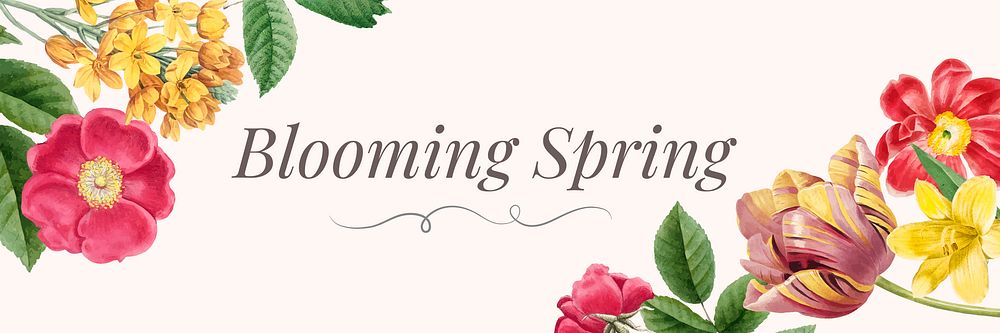 Blooming spring flowers decorated banner