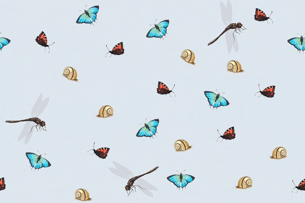 Vintage butterfly, dragonfly and snail pattern background design resource