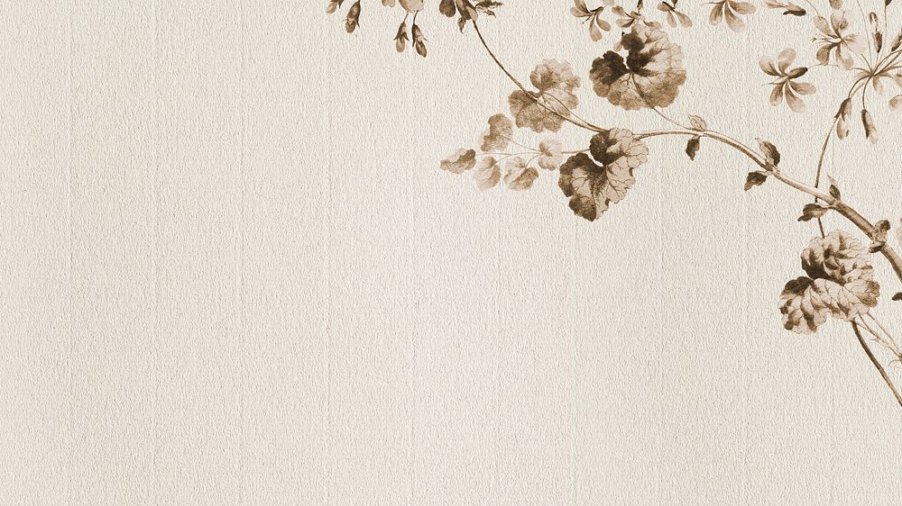 Vintage sepia scarlet flower and variegated geranium leaf on cream texture background design resource