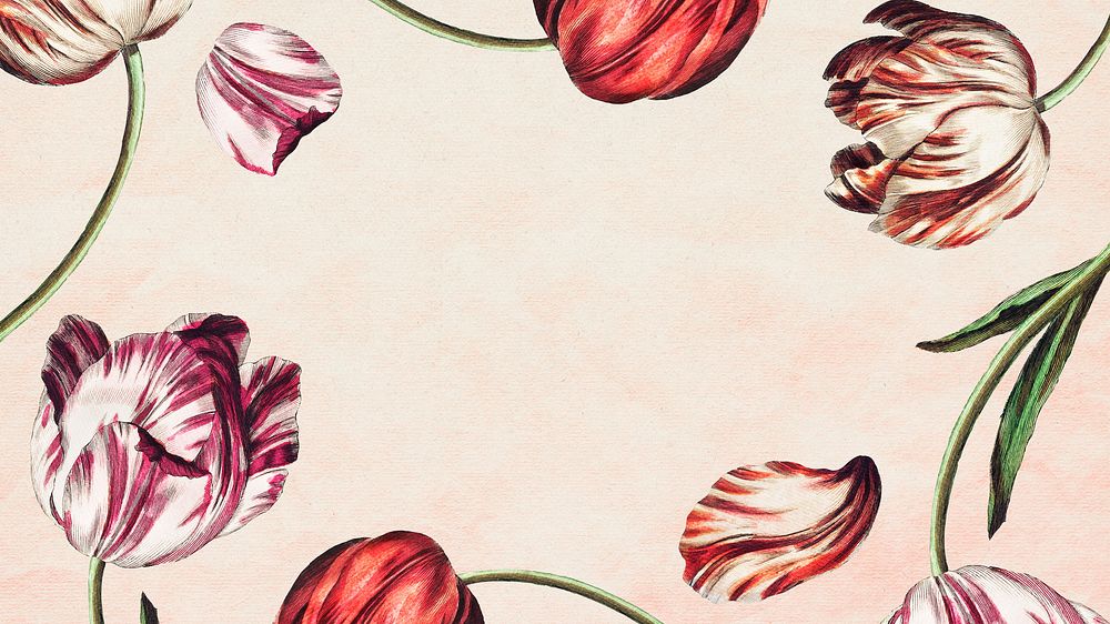 Vintage tulip flower frame on cream background design element