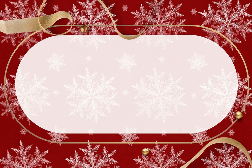 Red Christmas snowflake frame, remix of photography by Wilson Bentley