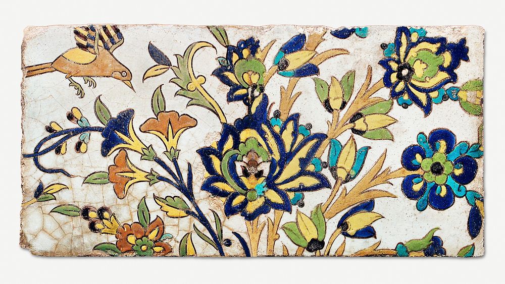 Vintage hummingbird bird floral pattern tile, remix from public domain artwork