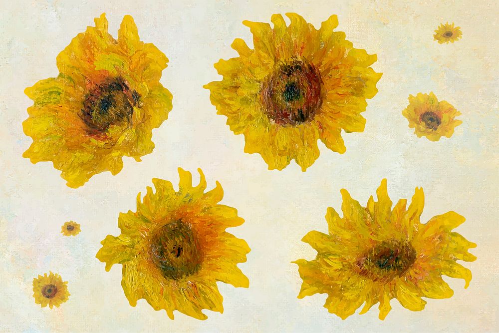 Sunflowers vector set remixed from the artworks of Claude Monet.