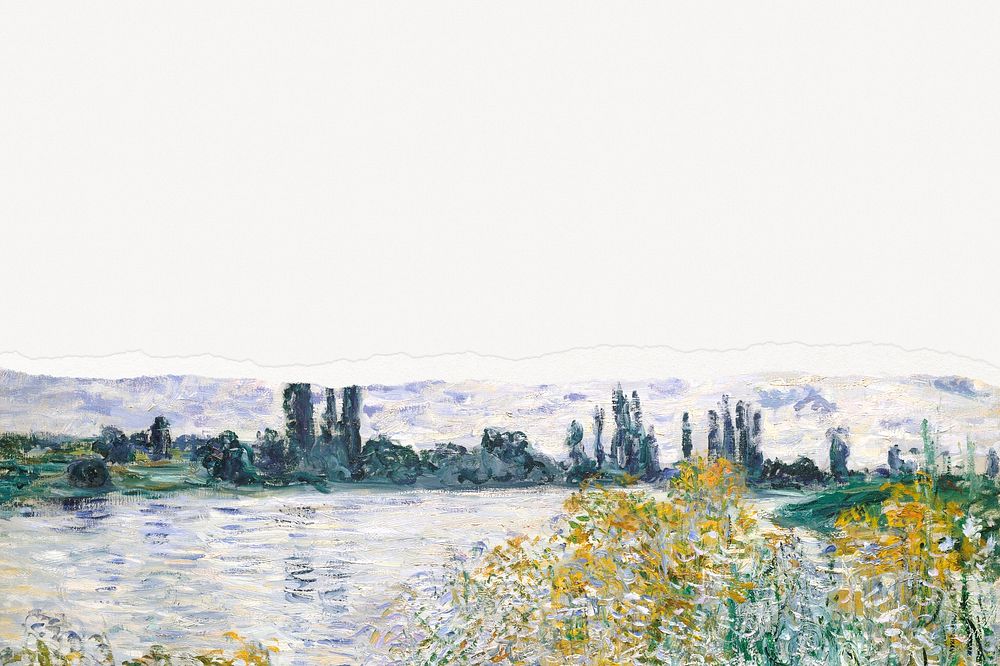 Monet landscape wallpaper torn border, &Icirc;le aux Fleurs near V&eacute;theuil, remixed by rawpixel.