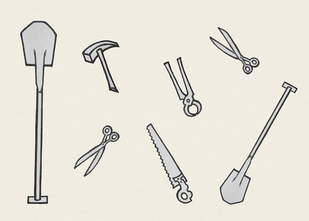 Psd black and white home tool collection, remixed from the artworks of Jan Toorop.