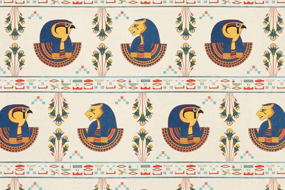 Beige ornamental Egyptian Tefnut pattern background