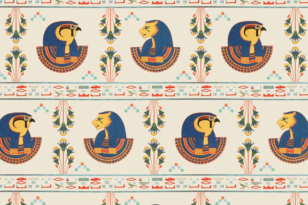 Egyptian Tefnut seamless pattern vector background