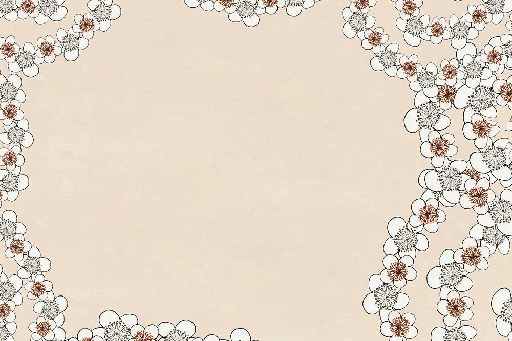 Japanese plum blossom pattern vector frame, remix of artwork by Watanabe Seitei