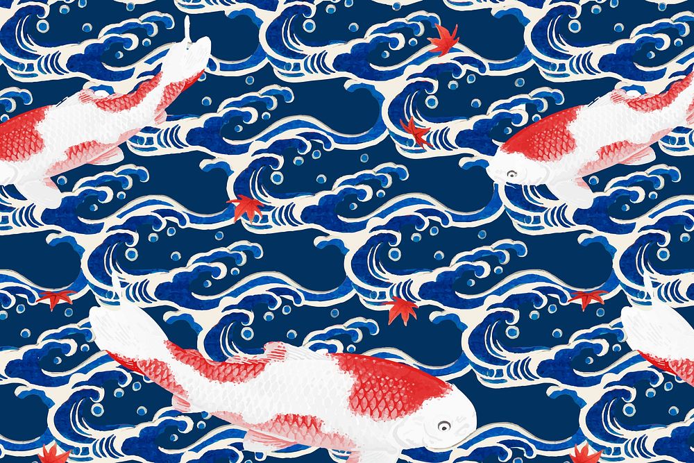 Traditional Japanese koi fish pattern vector, remix of artwork by Watanabe Seitei