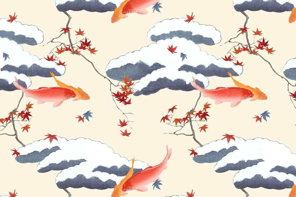 Vintage Japanese seamless pattern vector, remix of artwork by Watanabe Seitei