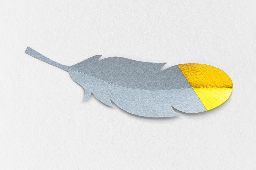 Gray paper craft feather with gold tip