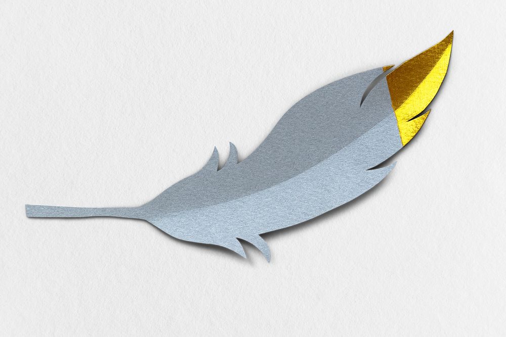 Gray paper craft feather with gold tip