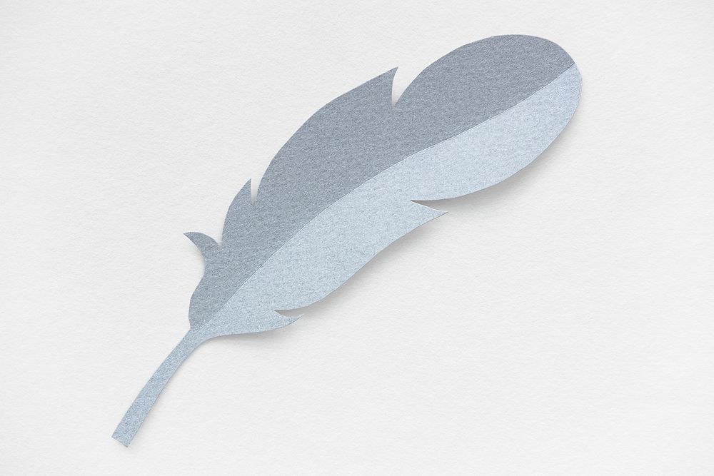 Gray paper craft feather on a black background