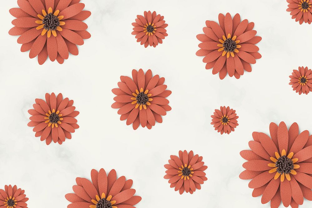 Orange paper craft daisy pattern on beige background