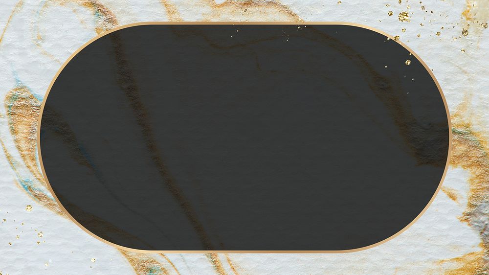 Golden oval frame on brown watercolor stain background