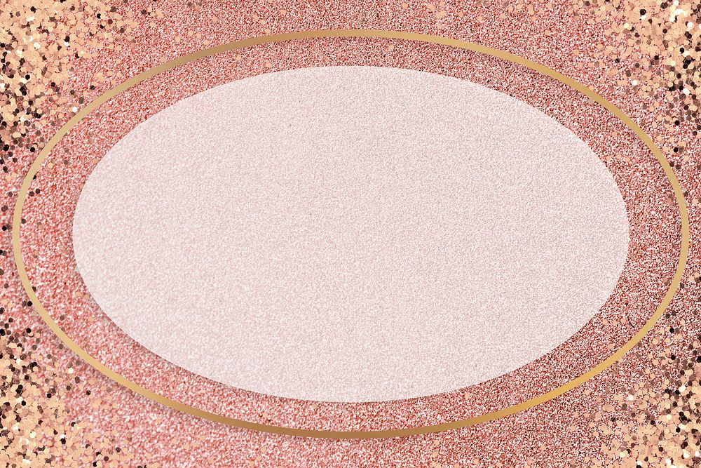 Gold shimmering oval frame design element on a pink background
